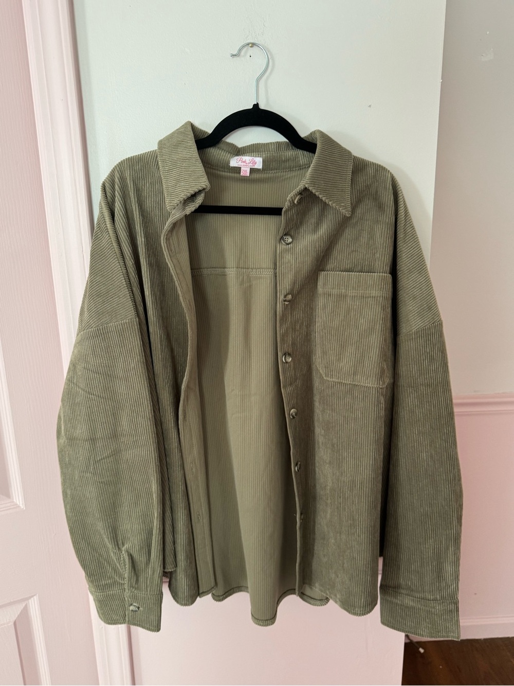 Pink Lily Olive Green Corduroy Shacket